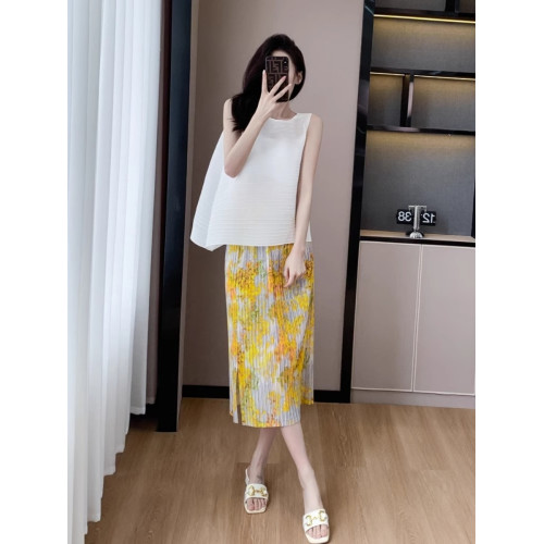 褶皺半身裙夏季垂感顯瘦氣質設計感遮胯松緊腰中長款開叉百褶裙