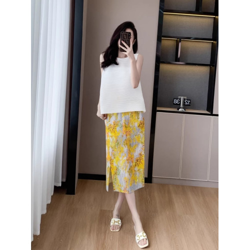 褶皺半身裙夏季垂感顯瘦氣質設計感遮胯松緊腰中長款開叉百褶裙