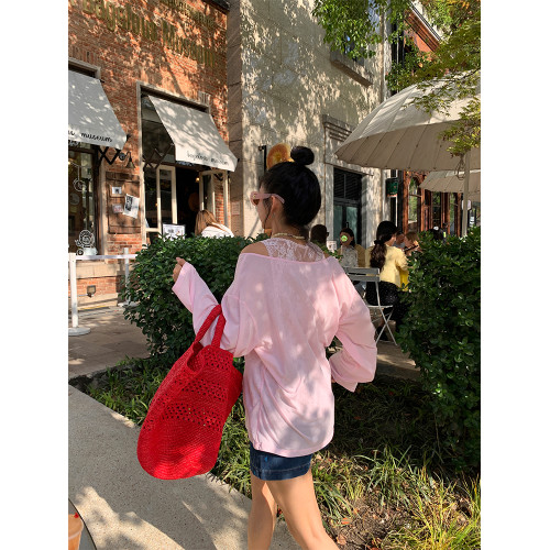 落落狷介粉色薄款長袖上衣罩衫女2025新款設計感兩件套蕾絲防曬衣