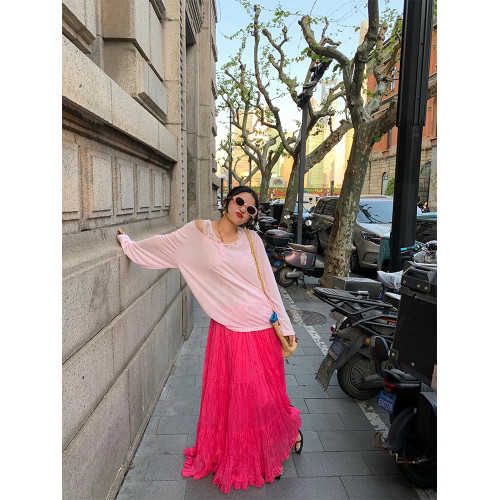 落落狷介粉色薄款長袖上衣罩衫女2025新款設計感兩件套蕾絲防曬衣