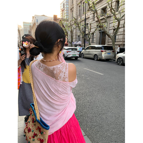 落落狷介粉色薄款長袖上衣罩衫女2025新款設計感兩件套蕾絲防曬衣