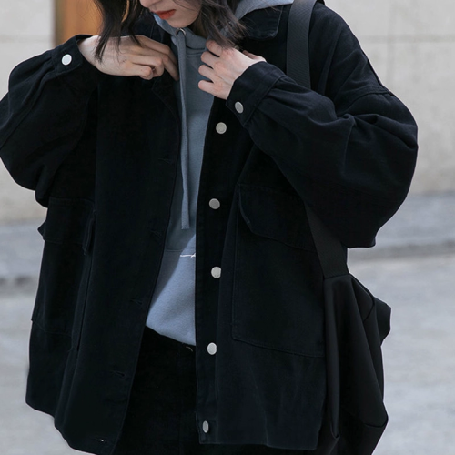 大碼胖妹妹鹽系復古工裝外套女ins潮洋氣高街港風牛仔夾克上衣秋