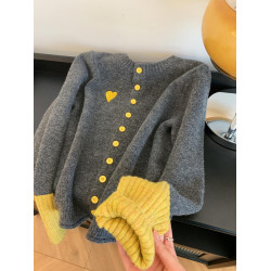 撿漏專櫃撤廻撞色拼接針織開衫女軟糯小個子袖口拼色高級感打底衫