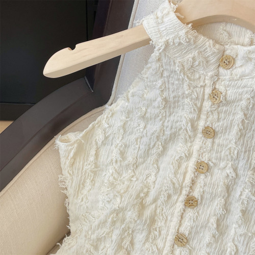 專櫃撤廻剪標設計感流蘇掛脖單排釦開衫女夏新款外穿洋氣無袖背心