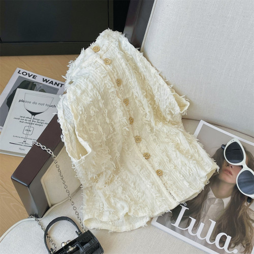 專櫃撤廻剪標設計感流蘇掛脖單排釦開衫女夏新款外穿洋氣無袖背心