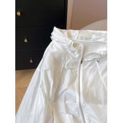 小C家白色薄款防曬衣外套女夏季新款抽繩連帽寬鬆透氣長袖上衣