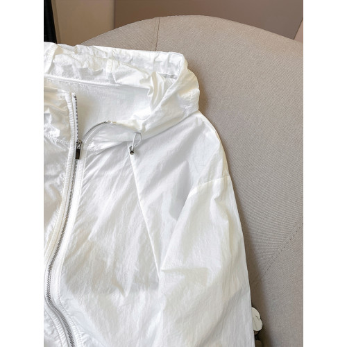 小C家白色薄款防曬衣外套女夏季新款抽繩連帽寬鬆透氣長袖上衣