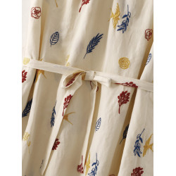 撿漏法國尾貨印花棉麻連衣裙文藝減齡無袖亞麻背心長裙子