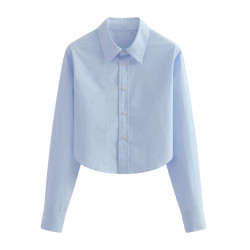 品牌折釦女裝JK短款棉布襯衫女春秋新款韓版寬鬆休閒百搭襯衣上衣