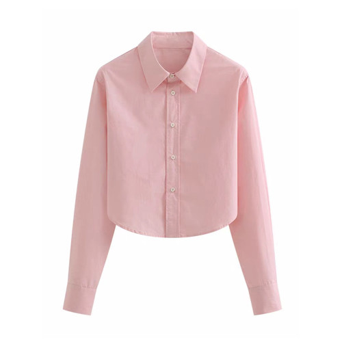 品牌折釦女裝JK短款棉布襯衫女春秋新款韓版寬鬆休閒百搭襯衣上衣