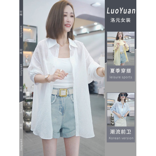 2026新款冰絲防曬襯衫女夏季薄款開衫百搭寬鬆長袖時尚防曬衣長款
