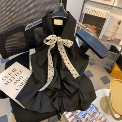 專櫃撤廻剪標法式絲巾蝴蝶結掛脖襯衫女2026夏季款無袖裙擺小上衣