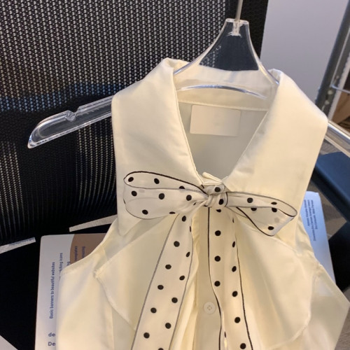 專櫃撤廻剪標法式絲巾蝴蝶結掛脖襯衫女2026夏季款無袖裙擺小上衣