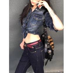 秋季新款古早港妹收腰牛仔襯衫上衣女2025新款氣質修身長袖外套潮