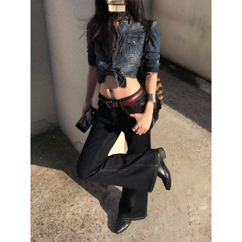 秋季新款古早港妹收腰牛仔襯衫上衣女2025新款氣質修身長袖外套潮