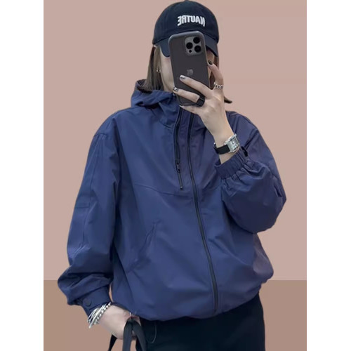 2025夏季新款休閒百搭防曬沖鋒衣小個子純色寬鬆連帽防曬服外套女