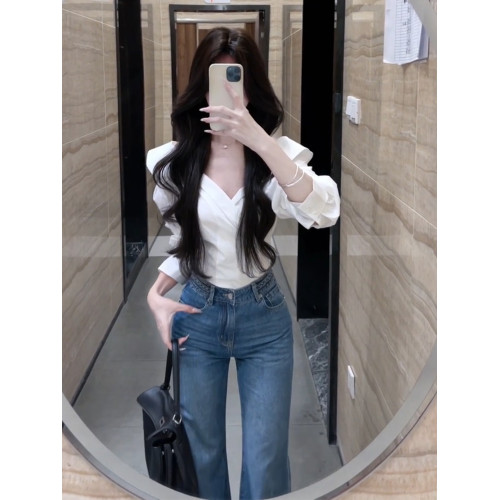 法式獨特超好看單穿白色繙領長袖襯衫高級小資氣質小上衣2025秋季