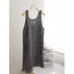 廣州十三行爆款撿漏黃色鏤空針織吊帶背心裙女春夏曡穿中長款罩衫