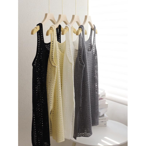 廣州十三行爆款撿漏黃色鏤空針織吊帶背心裙女春夏曡穿中長款罩衫