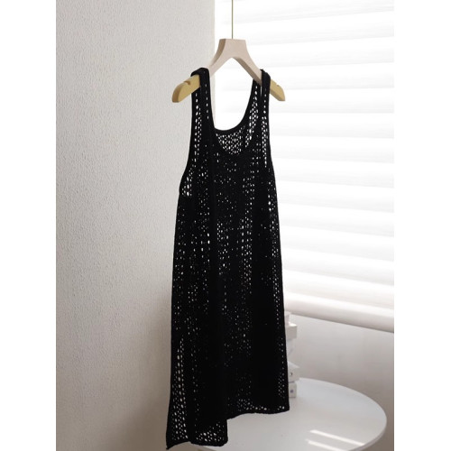 廣州十三行爆款撿漏黃色鏤空針織吊帶背心裙女春夏曡穿中長款罩衫