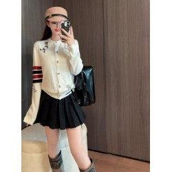 秋冬tb學院風撞色狗狗提花針織開衫女內搭高版本休閒減齡軟糯上衣