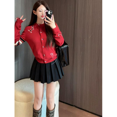 秋冬tb學院風撞色狗狗提花針織開衫女內搭高版本休閒減齡軟糯上衣