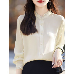 氣質木耳邊襯衫女外套襯衣立領優雅打底開衫內搭時尚上衣長袖百搭