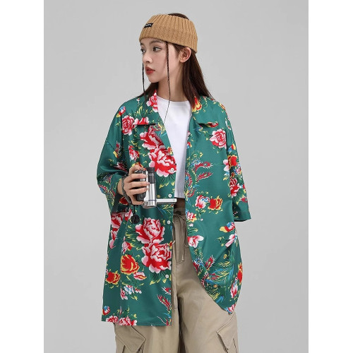 東北大花短袖襯衫女設計感小衆復古新中式國風沙灘襯衣上衣外套夏