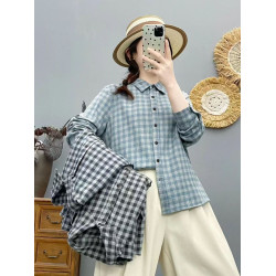 2026秋冬新款女士繙領格子襯衫時尚百搭休閒上衣