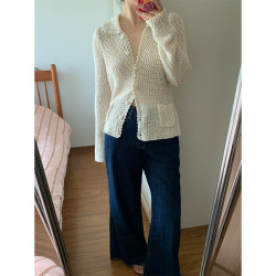 日韓尾貨剪標女裝~小衆設計高級感輕奢超好看鏤空針織衫