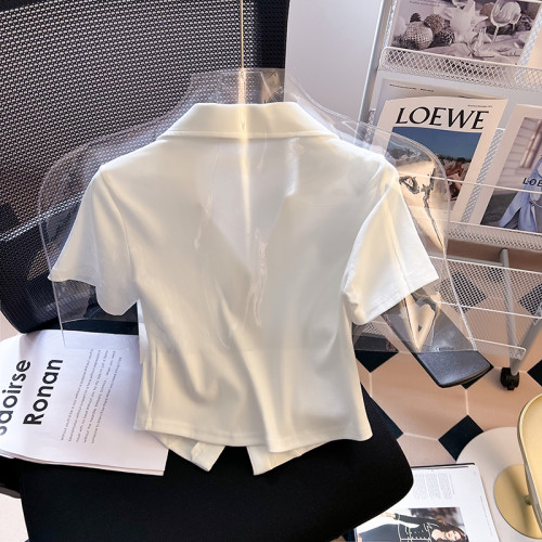 大牌買手店！辣妹Polo領短袖襯衫女夏季新款設計感時尚修身短上衣