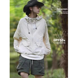 連帽防曬衣女春夏新款透氣防紫外線大碼工裝外套戶外沖鋒衣防曬服