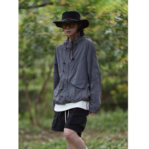 連帽防曬衣女春夏新款透氣防紫外線大碼工裝外套戶外沖鋒衣防曬服