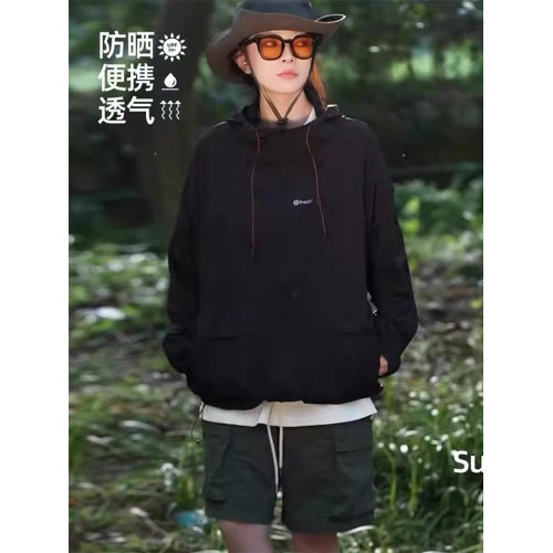 連帽防曬衣女春夏新款透氣防紫外線大碼工裝外套戶外沖鋒衣防曬服