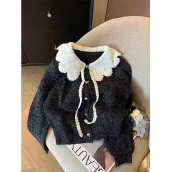 南油高級大牌女娃娃領學院風毛衣開衫甜美奶fufu針織外套上衣