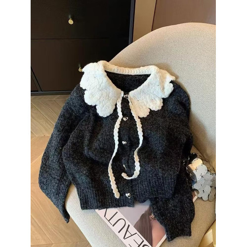 南油高級大牌女娃娃領學院風毛衣開衫甜美奶fufu針織外套上衣