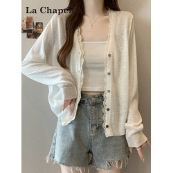 拉夏貝爾蕾絲白色防曬針織開衫女夏季2026年新款冰絲罩衫外套上衣