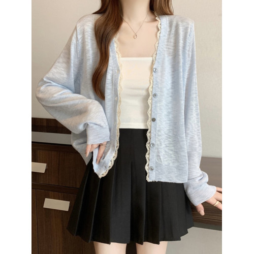 拉夏貝爾蕾絲白色防曬針織開衫女夏季2026年新款冰絲罩衫外套上衣