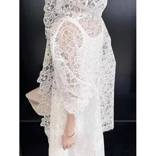 法式浪漫白色蕾絲鉤花防曬襯衫女新款洋氣微透設計顯瘦連帽上衣夏