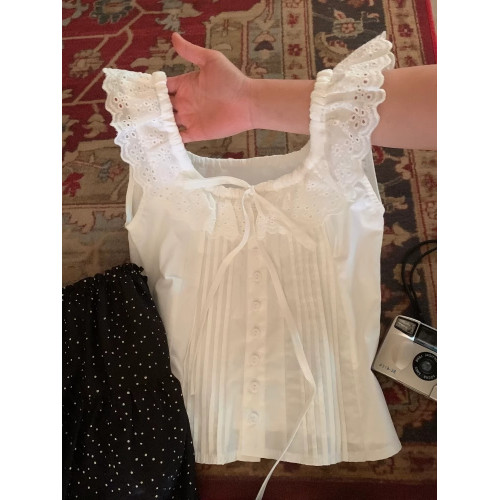 白色蕾絲花邊小飛袖襯衫女夏季2025新款甜美無袖小吊帶背心上衣