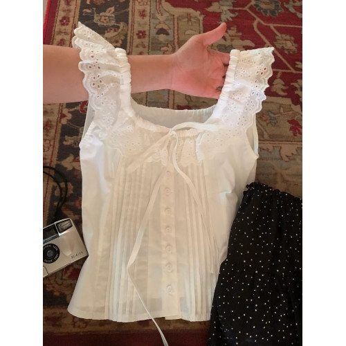 白色蕾絲花邊小飛袖襯衫女夏季2025新款甜美無袖小吊帶背心上衣