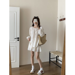 XinmonLee松弛感系帶圓領防曬上衣百搭高腰短褲輕薄舒適兩件套裝