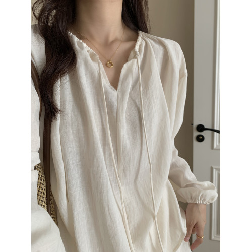 XinmonLee松弛感系帶圓領防曬上衣百搭高腰短褲輕薄舒適兩件套裝