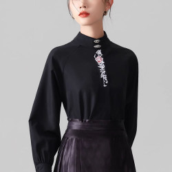 搭配馬面裙的漢服襯衫上衣女春秋季新款國風新中式超仙的別致小衫