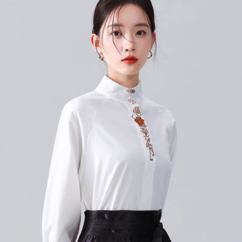 搭配馬面裙的漢服襯衫上衣女春秋季新款國風新中式超仙的別致小衫