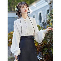馬面裙上衣2025春秋新中式國風改良白色襯衫日常通勤漢服立領襯衣
