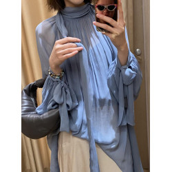 韓系氣質減齡飄帶襯衫女2026年夏新款時尚設計感洋氣百搭長袖上衣