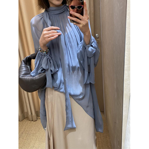 韓系氣質減齡飄帶襯衫女2026年夏新款時尚設計感洋氣百搭長袖上衣