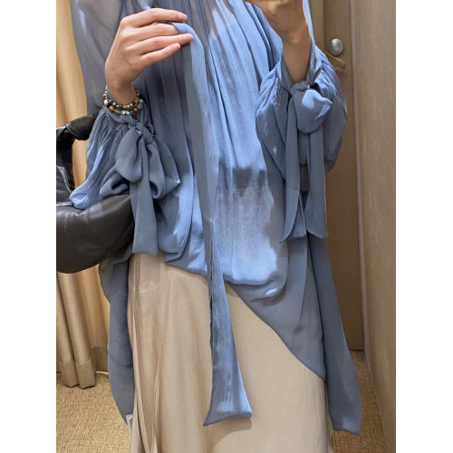 韓系氣質減齡飄帶襯衫女2026年夏新款時尚設計感洋氣百搭長袖上衣