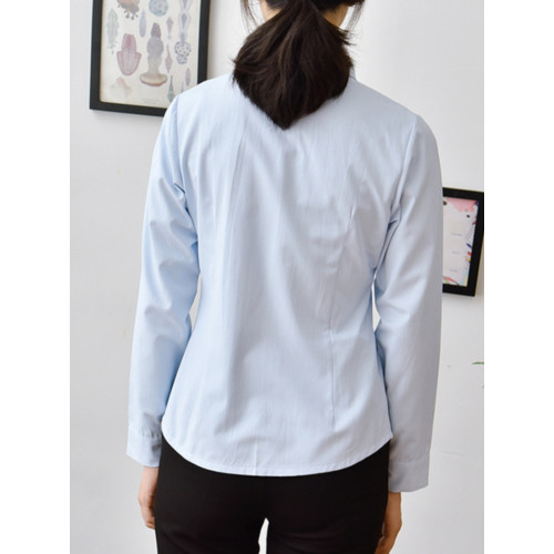 加絨淺藍襯衫女方領斜紋加厚加絨保暖職業裝工裝收腰長袖辦公襯衣